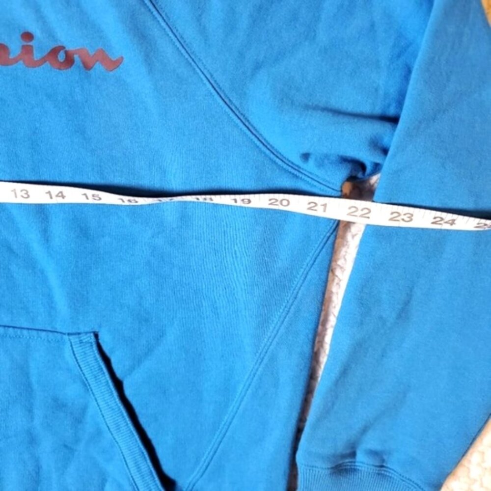 Champion Women's Hoodie Blue Script Logo Pullover Sweatshirt Size M Long Sleeve - Picture 9 of 11
